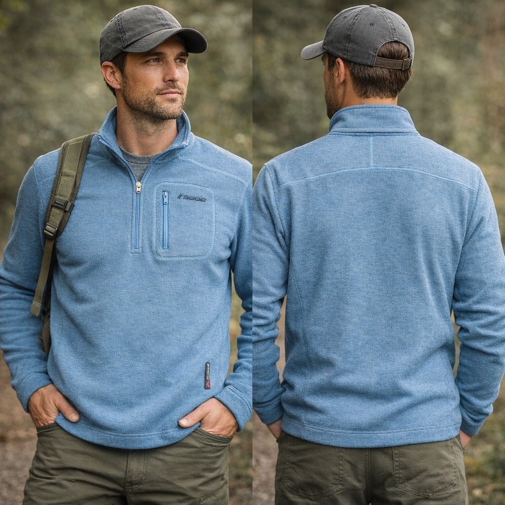 Sage Polartec Power Dry 1/4 Zip‎ Pullover Mens Large Blue Fleece Fishing Sweater